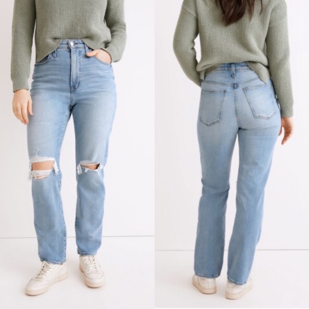 Madewell the Perfect Vintage High Rise Straight Leg Ripped Knees Jeans 29